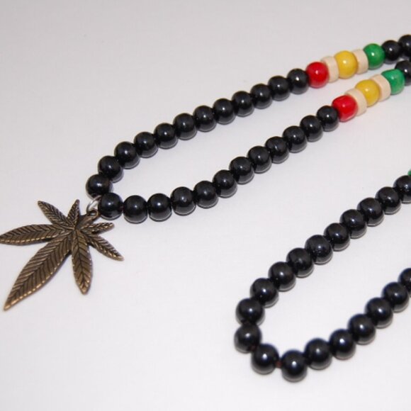 Weed Necklace,Rasta Necklace,Wooden Necklace,Peace,Love - Picture 2 of 3
